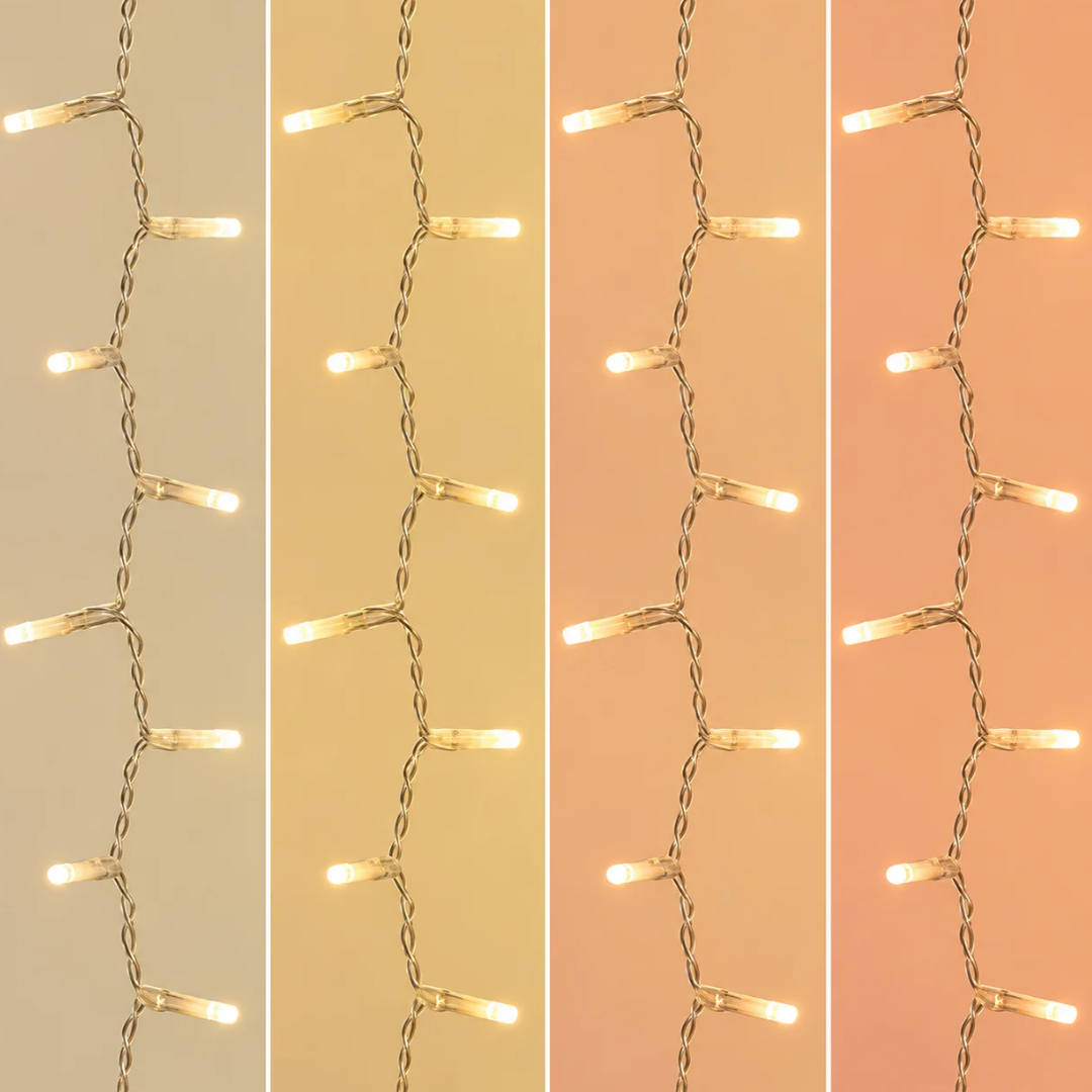 Dettaglio dei mini LED Ice Light Lotti accesi nelle quattro tonalità di luce bianca calda Dual Warm White.