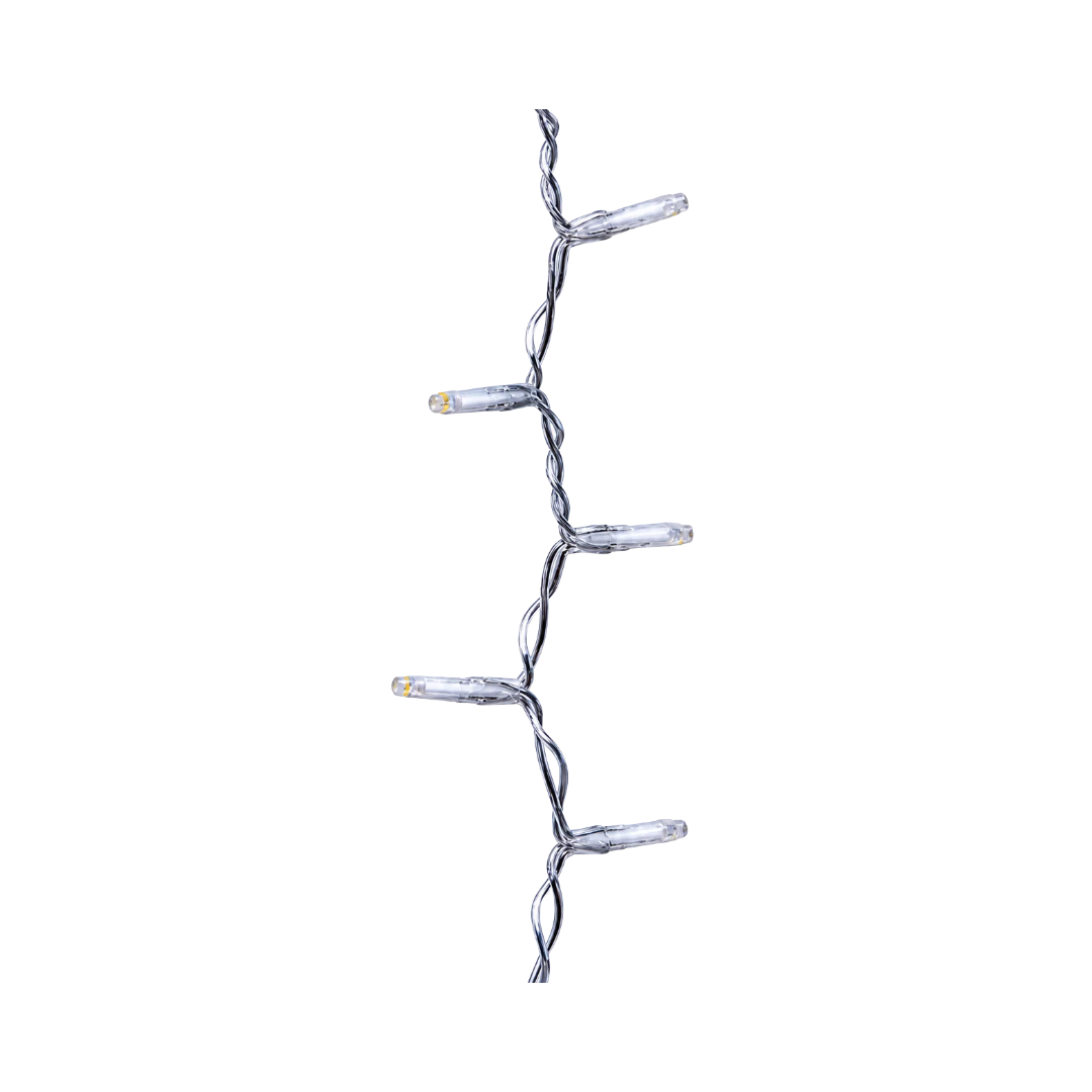 Dettaglio della catena luminosa Ice Light Lotti con mini LED spenti, cavo trasparente intrecciato e terminali cilindrici.