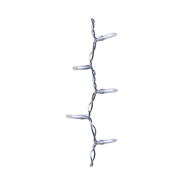 Dettaglio della catena luminosa Ice Light Lotti con mini LED spenti, cavo trasparente intrecciato e terminali cilindrici.