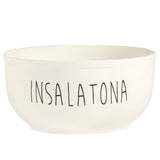 Insalatiera in grès bianca con scritta nera "Insalatona".