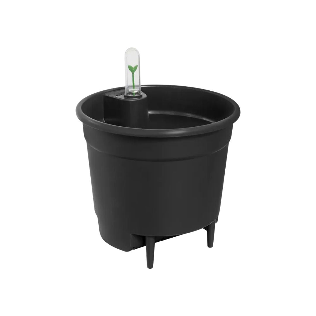 Inserto per vaso con riserva d’acqua Elho in plastica nera con indicatore livello diametro 33 cm.