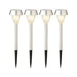 Set di quattro paletti luminosi solari con struttura in acciaio inox e luce calda