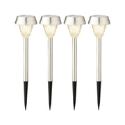 Set di quattro paletti luminosi solari con struttura in acciaio inox e luce calda