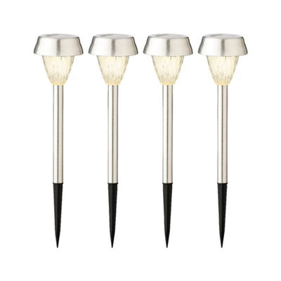 Set di quattro paletti luminosi solari con struttura in acciaio inox e luce calda