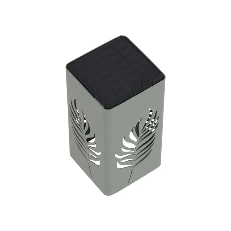 Lampada solare verde con pannello superiore e motivo a foglie