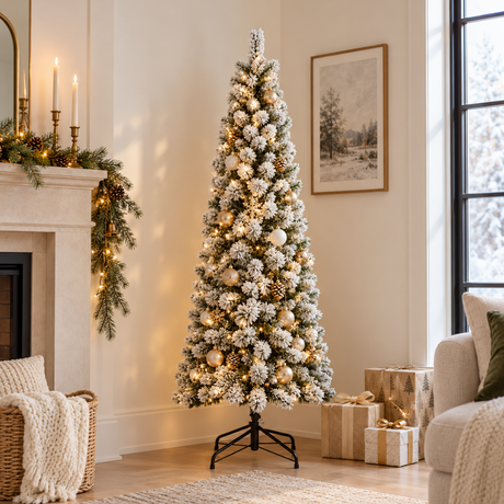 Albero di Natale innevato Lapponia ambientato in una scena natalizia