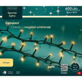 Confezione delle luci LED Lumineo Sparkle da 600 LED, colore soft gold, per uso interno ed esterno.