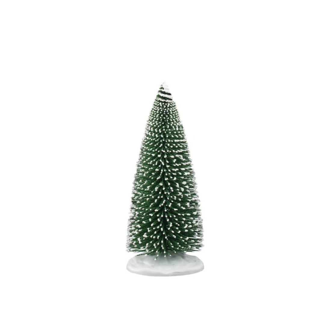 Alberello Lemax Bristle Tree Medium verde con rami innevati e base bianca effetto neve.