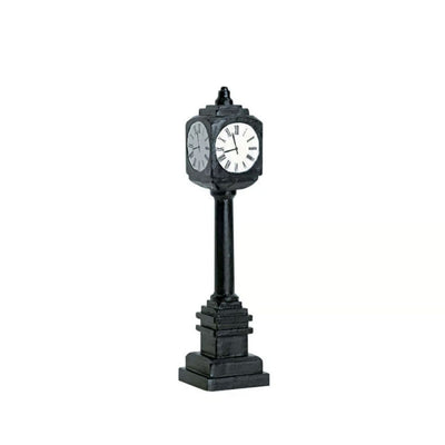 Orologio da strada Lemax in stile classico, con struttura nera su piedistallo e quadrante bianco con numeri romani.