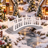 Ponticello pedonale per villaggetti natalizi bianco in plastica ambientato in un villaggio di natale Lemax.