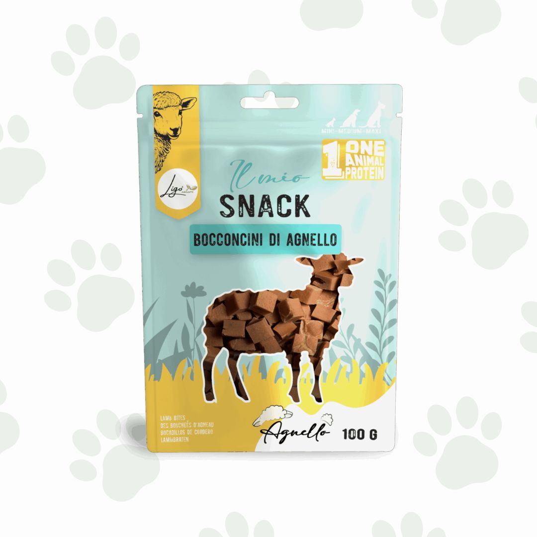 Confezione di snack per cani bocconcini di agnello 100 g Ligo.