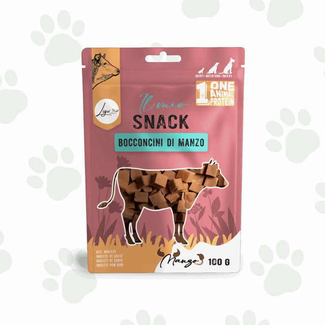Confezione di snack per cani bocconcini di manzo 100 g Ligo.
