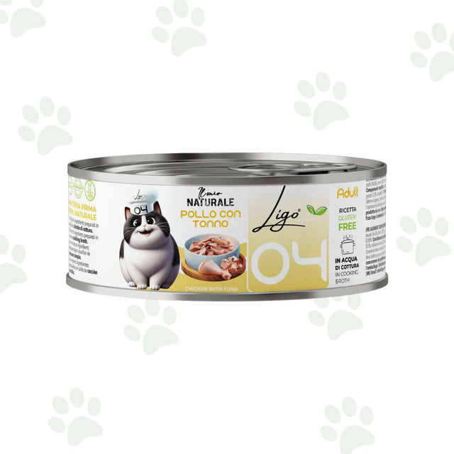 Lattina da 85 g di cibo umido per gatti in brodo con pollo e tonno.