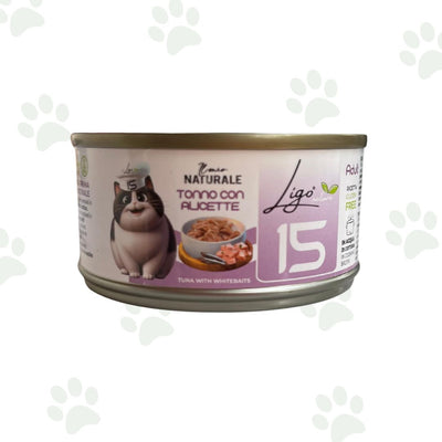Lattina da 85 g di cibo umido per gatti in brodo con tonno e alicette.
