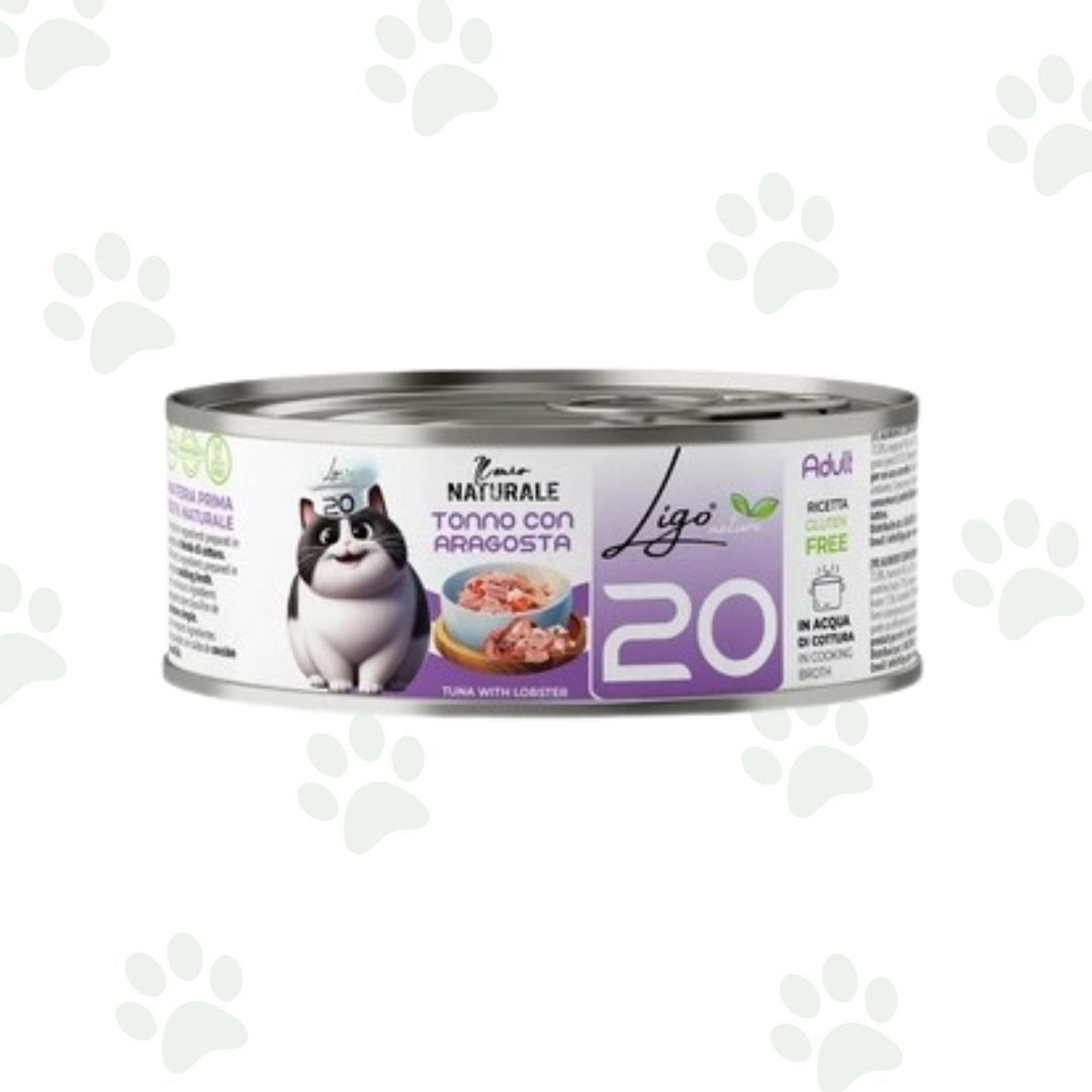 Lattina da 85 g di cibo umido per gatti in brodo con tonno e aragosta.