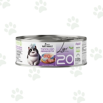 Lattina da 85 g di cibo umido per gatti in brodo con tonno e aragosta.