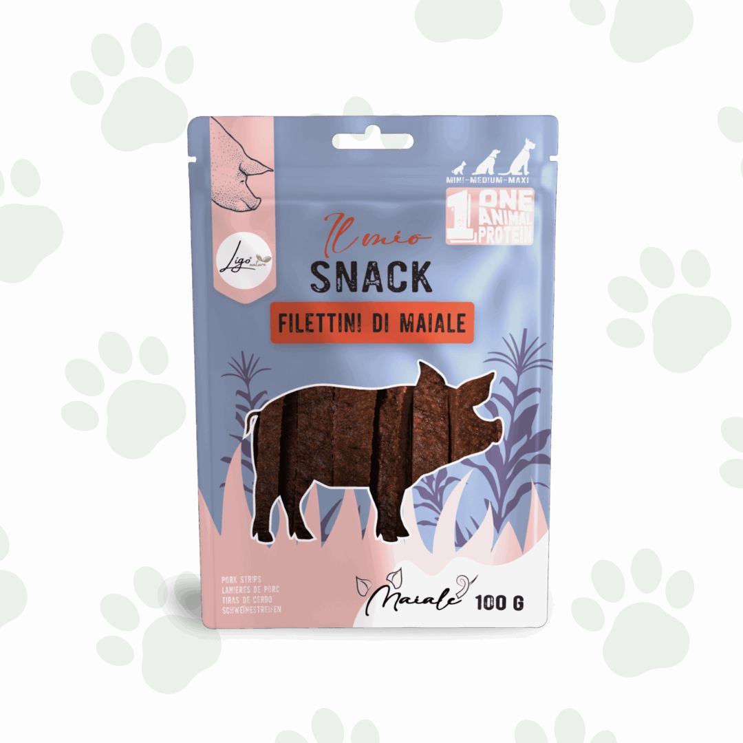 Confezione di snack per cani filettini di maiale 100 g Ligo.