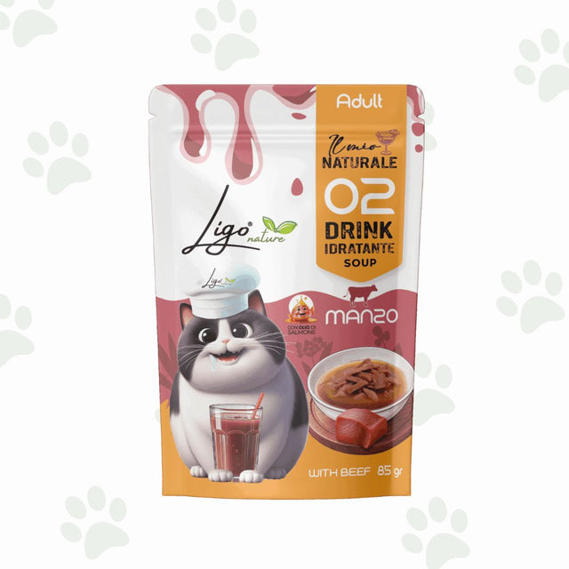 Bustina di alimento liquido per gatti con manzo.