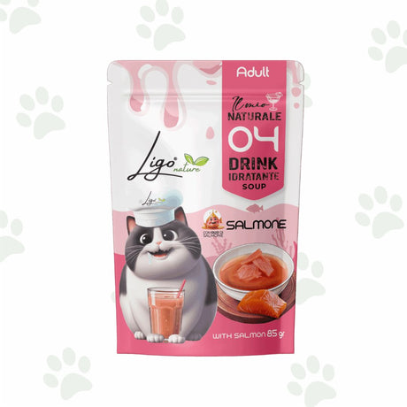Bustina di alimento liquido per gatti con salmone.