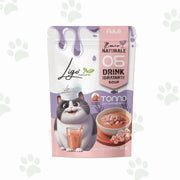 Bustina di alimento liquido per gatti con tonno e gamberetti.