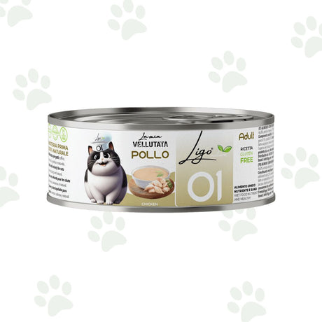 Vellutata di pollo in lattina da 85 g per gatti.