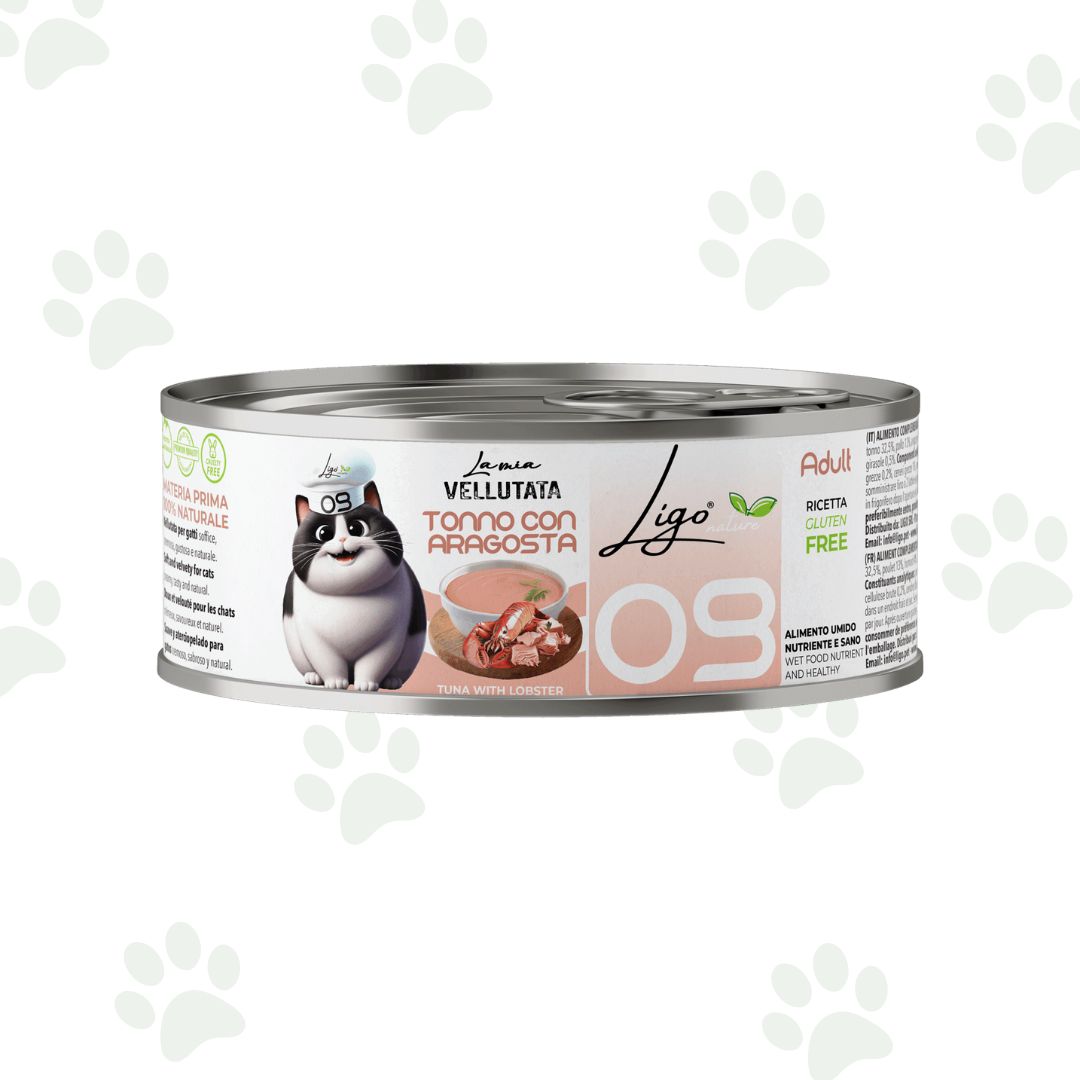 Vellutata di tonno con aragosta in lattina da 85 g per gatti.