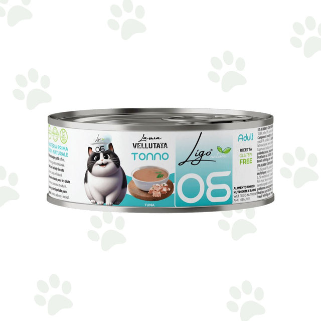 Vellutata di tonno in lattina da 85 g per gatti.