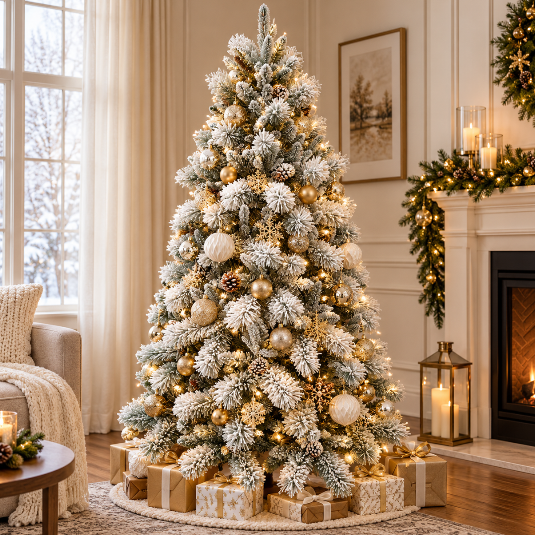 Albero di Natale innevato Melbourne ambientato in una scena natalizia