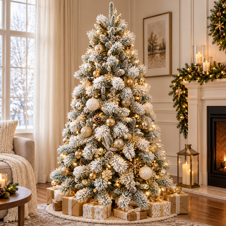 Albero di Natale innevato Melbourne ambientato in una scena natalizia