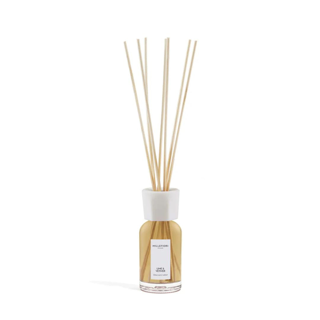 Diffusore con bastoncini per ambiente Millefiori profumazione Lime & Vetiver 100ml.