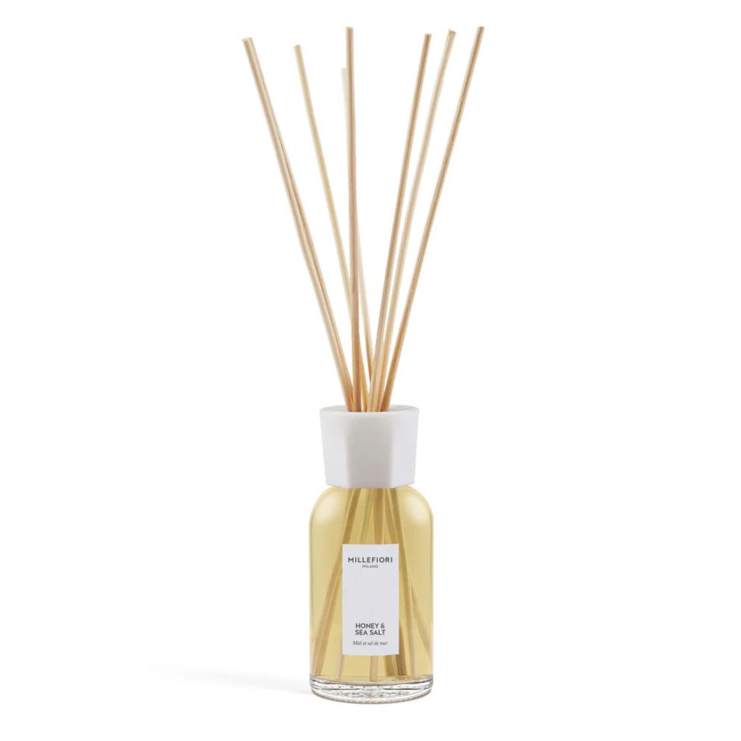 Diffusore con bastoncini per ambiente Millefiori profumazione Honey & Sea Salt 250ml.