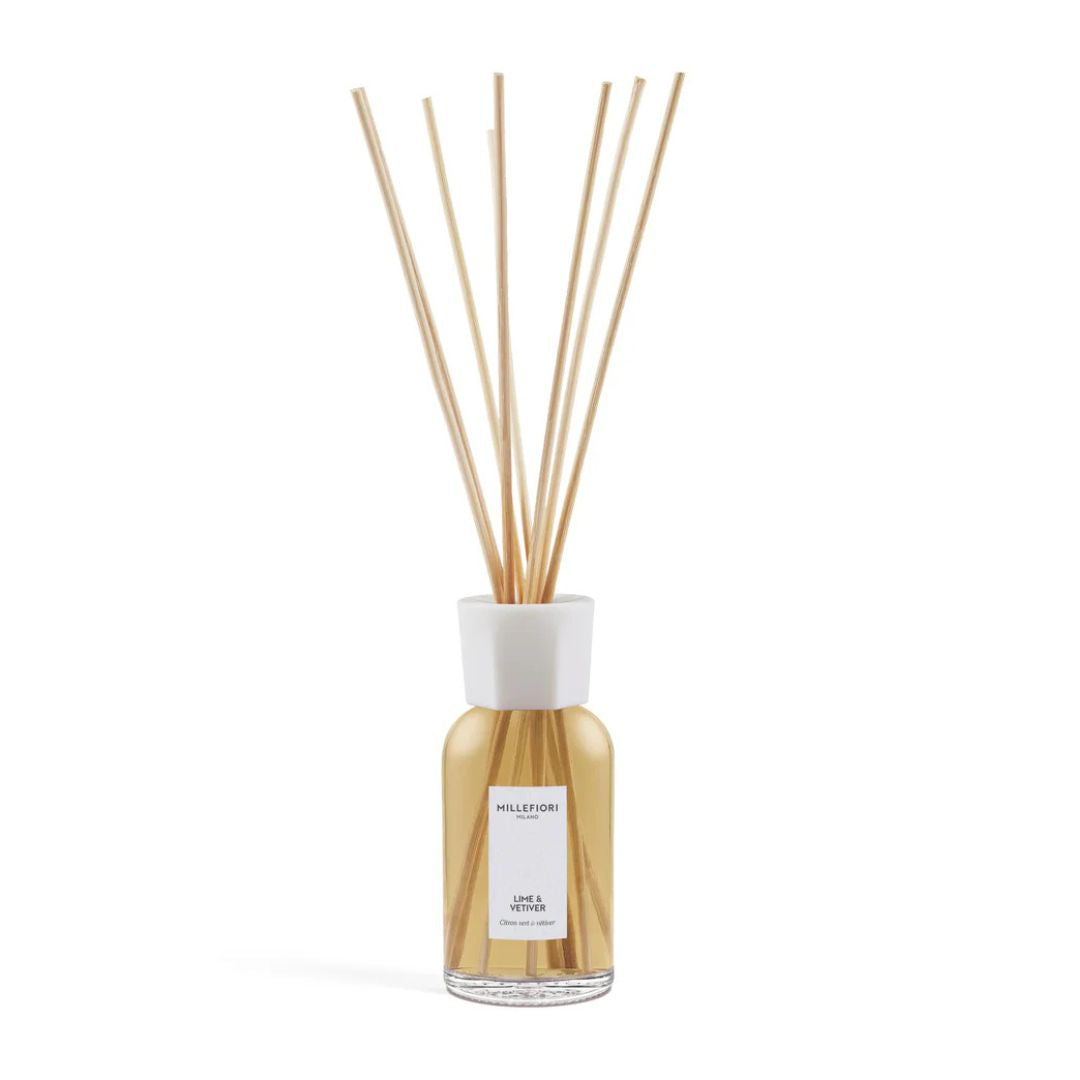 Diffusore con bastoncini per ambiente Millefiori profumazione Lime & Vetiver 250ml.