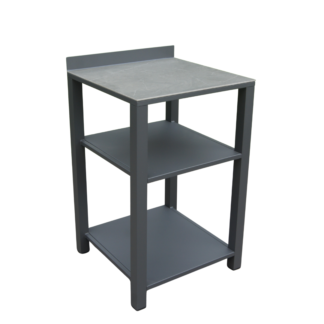 Modulo da esterno 60×60 in metallo antracite con tre ripiani.