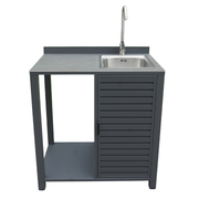 Modulo cucina da esterno in alluminio antracite con lavello integrato.