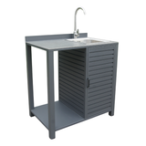 Modulo cucina da esterno in alluminio antracite con lavello integrato.