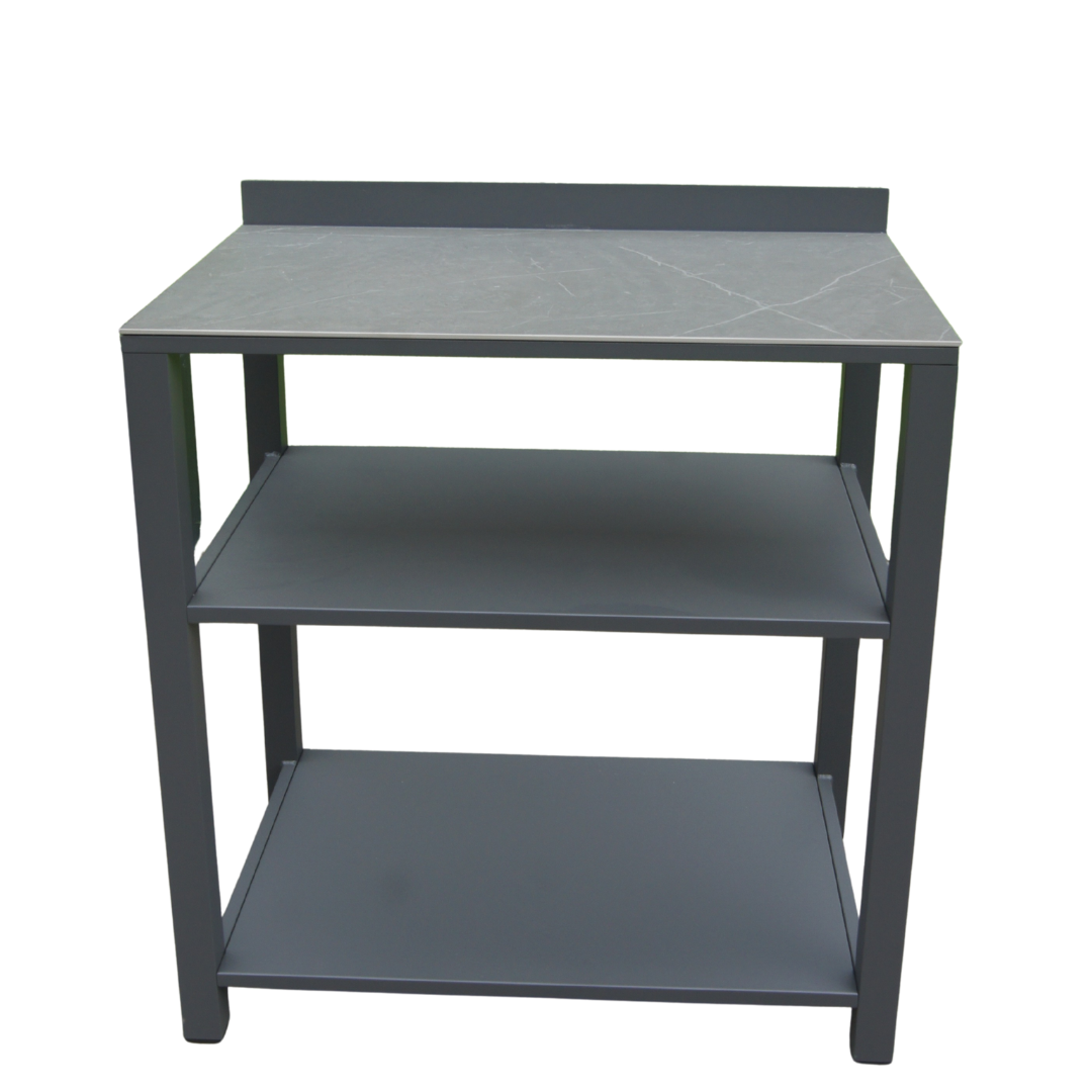 Modulo cucina in alluminio da esterno colore antracite con 3 ripiani.