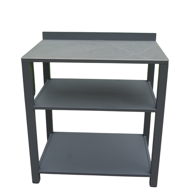Modulo cucina in alluminio da esterno colore antracite con 3 ripiani.