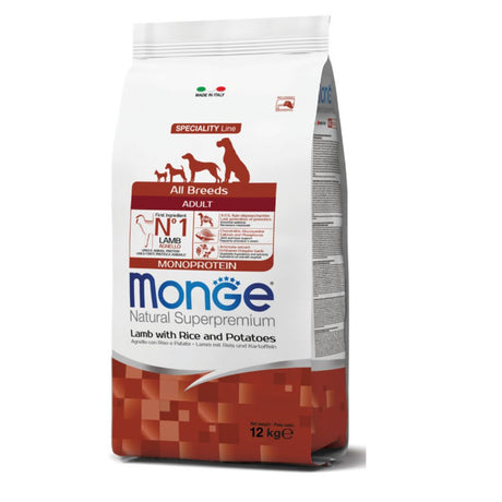 Sacco Monge Natural Superpremium Adult All Breeds da 12 kg gusto agnello con riso e patate