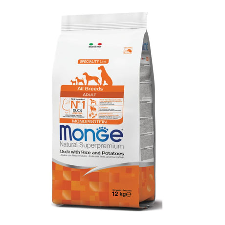 Sacco Monge Natural Superpremium Adult All Breeds da 12 kg gusto anatra con riso e patate