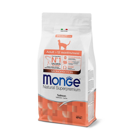 Monge Natural Superpremium Adult crocchette gatto salmone monoprotein 10kg - cibo secco speciality line