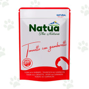 Bustina di cibo umido per gatti Natua con tonnetto e gamberetti.