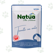 Bustina di cibo umido per gatti Natua con tonnetto e orata.