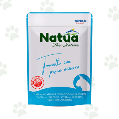 Bustina di cibo umido per gatti Natua con tonnetto e pesce azzurro.