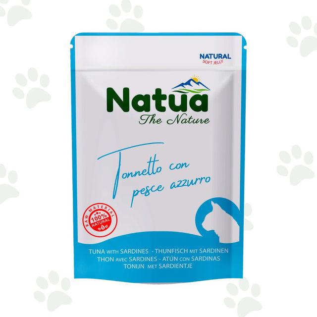 Bustina di cibo umido per gatti Natua con tonnetto e pesce azzurro.