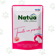 Bustina di cibo umido per gattini Natua con tonnetto e prosciutto.