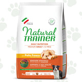 Confezione da 3 kg di cibo per cani adulti di taglia media Natural Trainer con pollo.