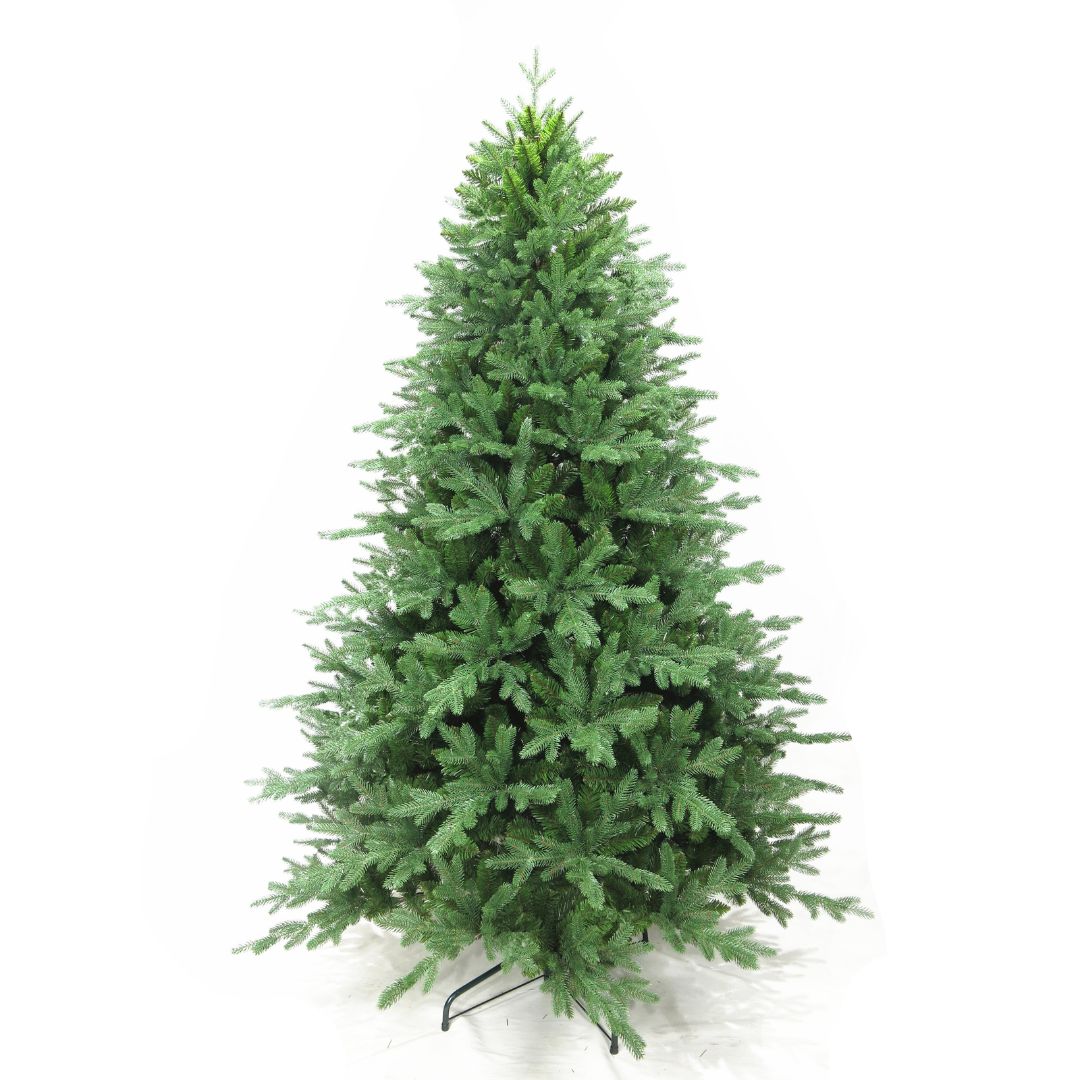 Albero di Natale con apertura ad ombrello in PE e PVC per un effetto realistico, alto 240 cm.