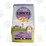 Confezione da 400 g di biscotti per cani Nutrimi al sapore di vaniglia.