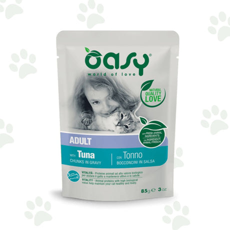 Bustina Oasy di bocconcini in salsa con tonno per gatti.