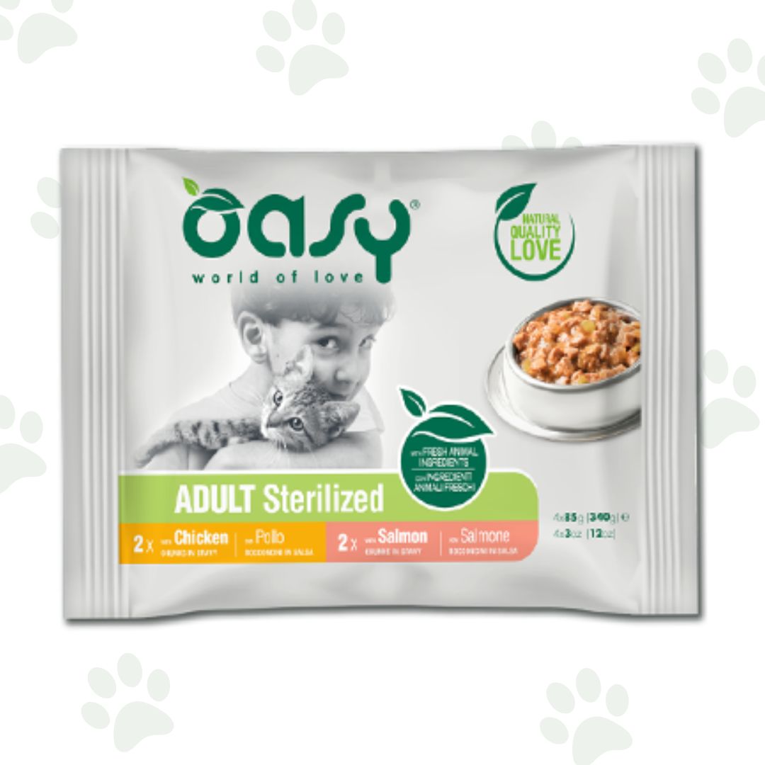 Oasy - Multipack 4x85 g bocconcini in salsa per gatti sterilizzati